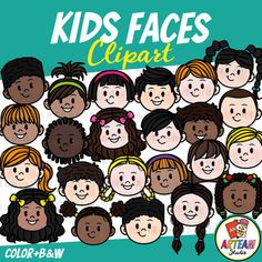 children's faces clipart - color and bw