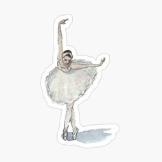 a drawing of a ballerina in white with her arms up and legs spread out