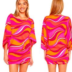 Nwt $152 Trina Turk Vivid Vista Tunic Dress Cover Up Sizes M, L & Xl Are Available. Made Of 90% Nylon/10% Spandex Same Day Shipping. Vibrant Long Sleeve Mini Dress, Retro Flowy Dress For Vacation, Swimsuit Coverup Dress, Bathing Suit Dress, Long Sleeve Rashguard, Swim Pants, Resort Dresses, Swim Cover, Dress Cover