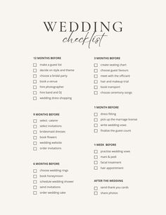 the wedding checklist is shown in black and white