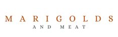 the marigods and meat logo is shown on a white background with orange lettering