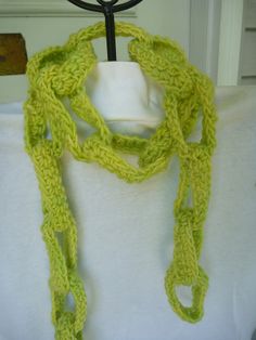 SALE!  SALE!  CLOSE OUT SALE! Awesome lime green Crochet chain link scarf made from wool yarn. It is 60 inches long can be wrapped several times as a Neck Warmer or can be worn loose as a Necklace.  Very soft to the touch and comfy and a great touch of color during the winter month. Handmade in USA and on SALE! Crochet Chain Link, Chain Link Scarf, Lime Green Crochet, Teen Necklace, Teen Necklaces, Crochet Chain, Girl Necklace, Green Crochet, Scarf Crochet