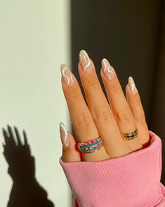 50+ Amazing White Nails For Your Next Manicure; swirl nails! This includes white nails with designs, white nails acrylic, white nails ideas, white nails short, white nails design, white nails almond, white nail designs, white nail ideas, white nail art & more! This also includes fun white nails, cute white nails, elegant white nails, swirl nails white, swirl nail ideas, almond nails white, elegant nails white & more! #whitenails #whitenailsacrylic #whitenailsideas Cute Almond Nails, Girly Nails, Swirl Nail Art, Swirl Nails, Pretty Nail Colors, White Acrylic Nails, Almond Nails Designs, Almond Acrylic Nails, Uñas Acrilicas