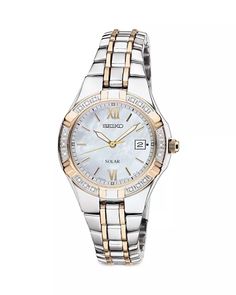 Seiko Watch - Diamond Solar Watch, 29mm Watch Diamond, Solar Watch, Seiko Watch, Buy Bags, Seiko Watches, Two Tone Watch, Diamond Watch, Two Tone, Jewelry Accessories