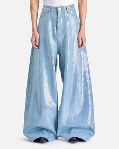 VETEMENTS Men's Jeans Paillattes Jeans in Blue Craig Green, Boris Bidjan Saberi, G 5, Silver Engraving, Yohji Yamamoto, Contrast Stitch, Stretch Denim, Fashion News, Wide Leg