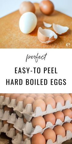 an egg carton filled with hard boiled eggs and the words perfect easy to peel hard boiled