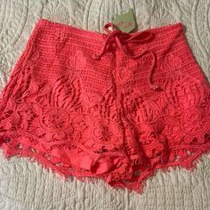 Nwt Crochet Shorts Size Small Hot Pink Color Zipper On Side And Drawstring Waist Tea Cup Crochet, Cup Crochet, Womens Tea, Hot Pink Color, Crochet Shorts, Cute Fits, Tea Cup, Drawstring Waist, Pink Color