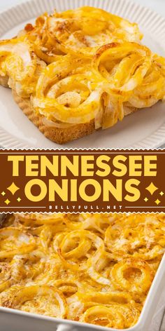 Try Tennessee Onions, an easy appetizer idea that is perfect for any appetizer menu! With sliced onions, butter, and three types of cheese, they're delicious with grilled steak, chicken breast, pork, or as a burger topping. Plus, it's gluten free and vegetarian. Enjoy it today! Tennessee Onions, Crowd Pleasing Appetizers, Burger Toppings, Easy Dips, Appetizer Menu, Types Of Cheese, Onion Recipes, Grilled Steak, Appetizers Easy