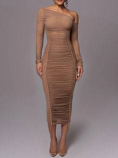 Washing instructions: Hand Wash Composition: Spandex, Polyester, Natural Fiber Designer Style ID: FP65323236 Midi Dress For Women, One Shoulder Midi Dress, Ruched Midi Dress, Long Midi Dress, Body Con Dress, Club Party, Sleeve Midi Dress, Bodycon Midi, Chic Sundress