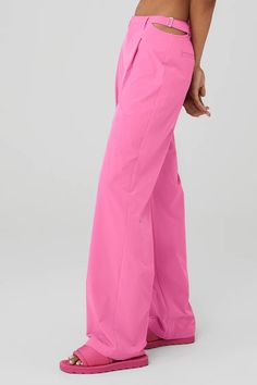 Mid-Rise Showdown Trouser - Paradise Pink | Alo Yoga Side Belt, Woman Back, Pink Sneakers, Back Women, Straight Leg Trousers, Alo Yoga, Cut Outs, Bra Tops, Belt Buckles