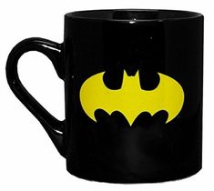 a batman logo on a black coffee mug