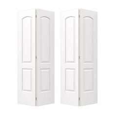 two white doors with one open and the other closed on an isolated background for display or montage