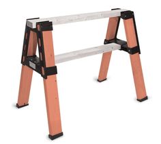 a wooden step ladder with black handles