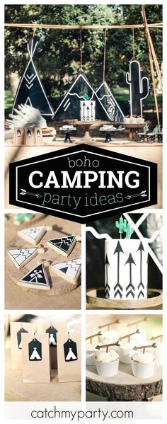 a collage of photos with the words camping party ideas