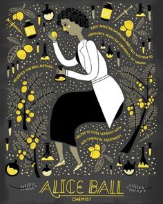 an illustration of a woman in black and white dress with lemons on the tree