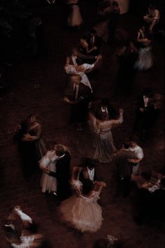 aerial view of people dancing on brick floor