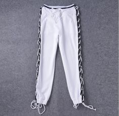 Fashion sexy side lace up type loose pants White High-waist Bottoms For Streetwear, White High Waist Bottoms For Streetwear, High Waist White Pants For Streetwear, White High Waist Pants For Streetwear, Trendy White Stretch Pants, White High Waist Stretch Bottoms, Sporty High-waist White Bottoms, Sporty High Waist White Bottoms, White High Waist Sporty Bottoms