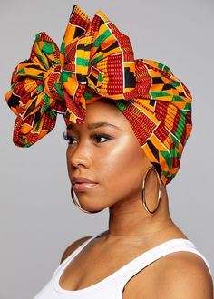 Accessories - African Print Head Wrap/Scarf (Yellow Green Kente) Ankara Headwrap, 100 Heads Challenge, Head Wraps For Women, Head Wrap Styles, Hair Wrap Scarf, 100 Heads, Mode Turban, Head Scarf Styles, Kente Cloth