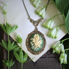 Green Lily Of The Valley, Unrealistic Wishlist, Black Bouquet, Dr Closet, Prom Inspo, Green Bouquet, Whimsical Jewelry, Ideal Wardrobe, Bezel Necklace