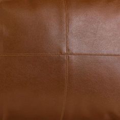 a brown leather pillow with stitching on it