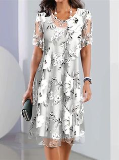 Mujer Vestimenta casual Vestido Estampado Hoja Bolsillo Estampado cuello partido Vestido Midi Activo Moda Exterior Diario Media Manga Holgado Blanco Otoño S M L XL XXL 2023 - US $23.99 Chiffon Summer Dress, Chiffon Floral, Printed Summer Dresses, Chiffon Midi Dress, Dress Chiffon, Half Sleeve Dresses, Palau, Vestido Casual, Floral Dress Summer