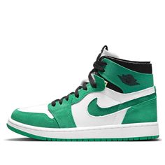 Nike Air Jordan 1 Zoom CMFT Stadium Green Basketball Shoes/Sneakers Baskets Jordans, Air Logo, Black Tongue, Jordan Model, Jordan Logo, Jordan 1 High Og, Lucky Green, Jordan Sneakers, Nike Air Jordan 1