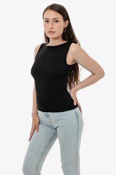 A simple everyday top made from our soft baby rib. This style has a sleeveless silhouette with an elegant boat neckline perfect for layering from day to night. Pair with tailored jeans for a polished, coy look or pair with our mini skirts for dressier occasions. Runs true to size. Size down if you prefer a more fitted