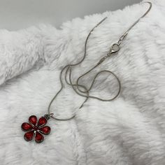 Red Silver Tone Flower Pendant Necklace. Measurements in pics. Preowned, better than normal wear. Very cute! No makers marks that I can see. No breaks or damage. Clean, smoke free home. Fashion Jewelry Necklace Measurements, Flower Pendant Necklace, Fashion Jewelry Necklaces, Flower Pendant, Home Fashion, Flower Necklace, Makers Mark, Fashion Watches, Jewelry Necklace Pendant