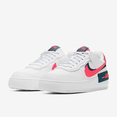 New In Box And Multiple Sizes Available The Wmns Air Force 1 Shadow 'White Solar Red' Brings A Reconstructed Look To The Classic Basketball Silhouette. Built With Leather, The Shoe's Upper Sports A White Base, With A Doubled-Up Design Making Its Way To The Eyestay, Forefoot Overlay, Detached Collar Flap And Air Branding Around The Heel. Highlighted By Solar Red And Dark Teal Green Throughout, The Construction Is Cushioned Underfoot By Air In The Midsole, With A Cored-Out Rubber Outsole For Tract Nike Air Force 1 White, Air Force 1 White, Basketball Silhouette, Dark Teal Green, Air Force Shoes, Nike Air Force 1 Shadow, Nike Shoes Air Force, Air Force 1 Shadow, Nike Dunk High