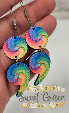 "*These Gorgeous sublimated earrings have the design on the front side, with the back being a dark brown. They are light weight and the colors are bright and vibrant!  *Stainless steel fish hook hardware  * 2\" Teardrop shape length. Total Length 3\"  *Made from 1/8\" thick MDF hardwood with acrylic front.  *Note that colors may appear slightly different on your computer/phone/tablet in comparison to actual design.  *Ask about personalization and custom designs * Thank you for choosing Sweet Gra Sublimated Earrings, Cute Jewelry Earrings, Semi Colon, Teacher Earrings, Fashionable Earrings, Sweet Grace, Earrings Cute, Light Weight Earrings, Cute Earrings