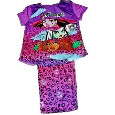 Dress Your Little Ghoul Up For Bedtime With This Monster High 2 Piece Pajama Set. The Set Includes A Top And Bottom In Vibrant Multicolor Featuring Her Favorite Monster High Characters. Perfect For Girls Who Love The Creepy And Spooky World Of Monster High. The Pajama Set Is Brand New And Comes In Size Large. This Cozy And Soft Pajama Set Is Sure To Keep Your Little One Comfortable All Throughout The Night. It Is Made For Girls And Can Be Found Under The Sleepwear, Girls' Clothing (Sizes 4 & Up) Cute Purple Sets For Sleepover, Purple Cotton Sleepover Set, Playful Purple Sets For Pajama Party, Short Sleeve Sets With Character Print For Sleepovers, Purple Cotton Pajama Party Sets, Spooky World, Monster High Clothes, High Characters, Girls Pjs