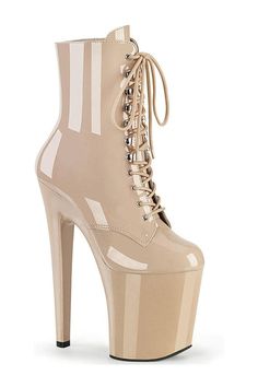 Pleaser Nude Ankle Boots Platform Stripper Shoes | Buy at Sexyshoes.com Nude Ankle Boots, Peep Toe Ankle Boots, Demonia Shoes, Patent Boots, Pleaser Shoes, Spike Heels, Lace Up Ankle Boots, Valentino Studs, Platform Boots