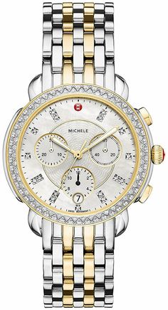 Menu Brands Mens Watches Womens Watches Jewelry Accessories Michele Sidney Chronograph Diamond Two-Tone Womens Watch MWW30A000005 List price: $2595.00 Selling price: $1939.00 Click here for our reviews specifications payments shipping returns about us Contact us specifications Information Brand Michele Series Sidney Model Number MWW30A000005 Model Alias Special Edition Limited Edition Gender Women's Country of Origin Switzerland Condition Brand New Condition Box Warranty WAB Two Year Warranty Ca White Chronograph Watch With Diamond Hour Markers, Michael Kors Timeless Diamond Watch With Diamond Hour Markers, Womens Watches Michele, Multicolor Watches With Diamond Hour Markers, Michele Watches Women, Crystal Crown, Watches Jewelry, Stainless Steel Case, Chronograph