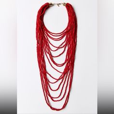 New With Tags , In Original Zara Box Red Multi-strand Dangling Beads, Red Dangling Beads For Party, Elegant Red Multi-strand Beads, Waterfall Necklace, Zara Jewelry, 2024 Color, Necklace Red, Clothing Brands, Womens Jewelry Necklace