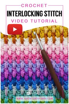 the crochet interlocking stitch video is shown with an image of a croche