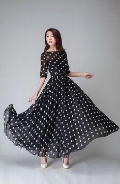 polka dot dress, illusion prom dress, Black white dress, Chiffon dress, Women dresses, maxi dress, Half sleeve dress, boat neck dress (1534) Polka Dot Dress Summer, Illusion Dress Prom, Prom Dress Black, Polka Dot Maxi Dresses, Womens Prom Dresses, Summer Black Dress, White Polka Dot Dress, Prom Dresses Vintage, Illusion Dress