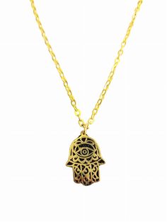 Brassy Hamsa Necklace MINU Jewels Gold-tone Brass Charm Necklace With Round Pendant, Adjustable Brass Charm Necklace With Delicate Chain, Gold Plated Adjustable Chain Necklace For Good Luck, Everyday Symbolic Handmade Charm Necklaces, Dainty Necklace With Adjustable Chain For Good Luck, Everyday Gold Charm Necklaces 16 Inch, Spiritual Gold Plated Necklace For Good Luck, Gold Sterling Silver Chain Necklace Nickel Free, Everyday Gold Charm Necklace 16 Inch