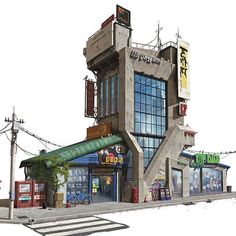 an artistic rendering of a building on the corner