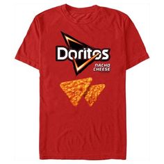 Whether you're a Cool Ranch or a Nacho Cheese person, everyone can agree on one thing, Doritos are always a crowd-pleaser! Get ready to show your love for your favorite chips with these spicy new officially licensed designs from Doritos! This Men's Doritos Nacho Cheese Logo Graphic T-Shirt features the classic Doritos nacho cheese triangle logo you know and love across the front. Grab some Doritos styles today for a delicious new look! Pop Culture Red T-shirt With Logo Print, Red Pop Culture T-shirt With Logo Print, Funny Red T-shirt For Fan Merchandise, Funny Red Fan Merchandise Tops, Cheese Logo, Cheese Triangles, Doritos Nachos, Pedicure Ideas, Nacho Cheese