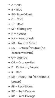 the names of different types of red - oranges and blue - violets on a white background