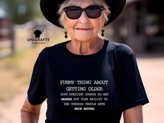 This funny age related t shirt is perfect for those who love a touch of sarcasm in their wardrobe. Featuring a sassy and hilarious quote, this tee is sure to get a laugh. Ideal for anyone with a sharp sense of humor, it's a must-have for adding some wit to your everyday look. Whether you're making a statement or just having fun, this shirt is the perfect choice. See more of our designs in our SARCASTIC-FUNNY section:  https://www.etsy.com/shop/UnicraftyDesigns?ref=dashboard-header&section_id=50415867 CHECK OUT MORE FOR OUR UNIQUE DESIGNS: unicraftydesigns.etsy.com SIZE & MATERIAL * Unisex T-shirt * Runs true to size * 100% cotton  HOW TO ORDER: *Please make sure to check all photos in the listing. *Choose your shirt colour and size. *Click add to cart. You can follow the same steps to add Funny Shirts Women Hilarious, T Shirt Quotes, Sassy Shirts, Sassy Tee, Funny T Shirt Sayings, Sarcasm Shirts, Shirt Quotes, Sarcastic Tees, Dashboard Header