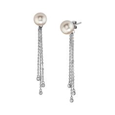 These exquisite earrings feature 8mm high-quality Japanese Akoya pearls, handpicked for their incredible luster and overtones. The pearls are mounted on the finest 14K gold with .15 carats of dazzling SI clarity diamonds. These earrings come packaged in a beautiful jewelry gift box, perfect for gifting. Classic Dangle Earrings With High Luster, Formal Briolette Pearl Earrings In Fine Jewelry Style, Anniversary White Gold Pearl Chain Earrings, Formal Briolette Pearl Earrings Fine Jewelry, Formal Briolette Pearl Earrings, White Gold Akoya Pearl Dangle Earrings, White Gold Dangle Pearl Chain Earrings, White Gold Dangle Pearl Earrings With Pearl Chain, Formal Briolette Pearl Drop Earrings