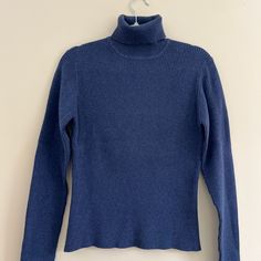 Rich Blue Ribbed Turtleneck Sweater Cotton/ Spandex Blend Nwt Fitted Blue Turtleneck For Winter, Blue Fitted Sweater For Fall, Fitted Blue Sweater For Fall, Blue Fitted Casual Sweater, Fitted Blue Casual Sweater, Classic Blue Stretch Tops, Classic Blue Winter Top, Elegant Fitted Blue Sweater, Classic Blue Knit Tops