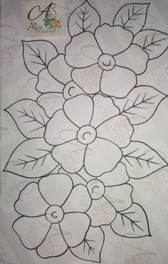 a drawing of flowers with leaves on it