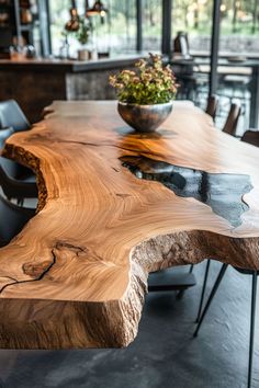 a large wooden table with chairs around it