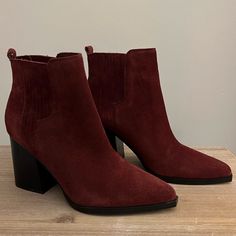 Super Fun For Fall Marc Fisher Dark Red Matter Pointed Toe Ankle Boot! Size 8.5 Nwot, In Original Box Without Lid. Heel Height: 3 1/2” Overall Height: 7 3/4” Pointed Toe, Block Heel. Comment Any Questions You May Have! High Ankle Heeled Boots With Red Sole For Fall, Fall High Ankle Heeled Boots With Red Sole, Burgundy Boots With Reinforced Heel For Fall, Red Round Toe Booties For Fall, Burgundy Pointed Toe Casual Boots, Fall Burgundy Heeled Boots With Reinforced Heel, Red Pointed Toe Booties For Fall, Ankle-high Heels With Red Sole For Fall, Fall Ankle-high Heels With Red Sole