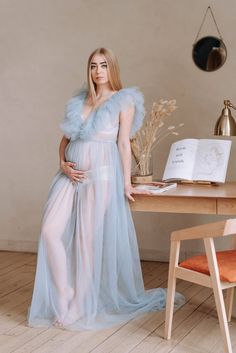 Elegant Blue Maternity Gown, Floor-length Blue Maternity Gown, Blue Floor-length Maternity Gown, Blue Maxi Maternity Dress For Party, Blue Maxi Maternity Dress For Wedding, Blue Maxi Length Maternity Dress For Wedding, Blue Floor-length Maternity Dress, Elegant Blue Floor-length Maternity Dress, Blue Tulle Maternity Gown