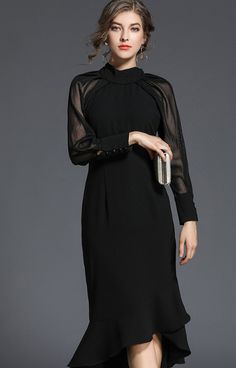 Our Style No.HB8058 90%Rayon. 9%Nylon. 1%Spandex Made in China Very Stretchy Gentle Dry Clean Only Elegant Sweater, Elegant Midi Dresses, Fishtail Dress, Chiffon Fashion, Slim Dress, Party Dress Long Sleeve, Long Sleeve Casual Dress, Midi Cocktail Dress, Midi Dress Party