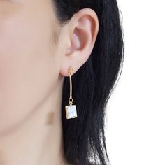 Square stone clip on earrings dangle. long asymmetric white marble invisible clip on earrings. gold clip earrings, non pierced earrings🌟MiyabiGrace shop home. More invisible clip on earrings: click here   https://www.etsy.com/shop/MiyabiGraceDetails◆Length:1 7/9 inches (4.5 cm)◆Weight:4 g (0.14 oz)◆Stone: Faux White Stone◆Shape: Square★Payment: PayPalYou can checkout without PayPal account. You can use your credit card though PayPal for payment.  https://www.etsy.com/listing/493072802/how-to-co Dainty White Linear Single Earring, White Minimalist Single Clip-on Earring, Minimalist White Single Clip-on Earring, Square Payment, Non Pierced Earrings, Square Stone, Gold Clips, Loop Earrings, Earring Findings