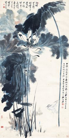 Large Vertical Ink-blue Colour Lotus Art Print Masterpiece - Etsy Lotus, Flowers, White, Black, Art